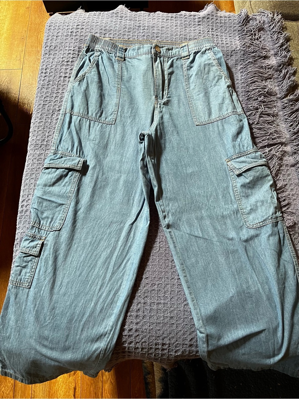 Almost Famous Light Blue Wide Leg Cargo Jumpsuit Pants